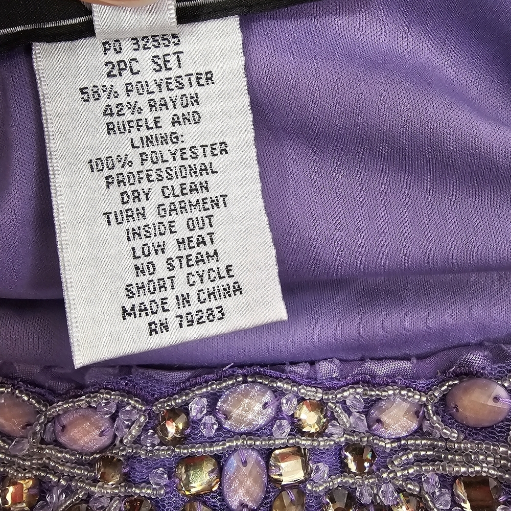 Alex Evenings Purple Burn Out 2-Layer Ruffle Bottom Bead Neck Dress Size 10 - Picture 10 of 10